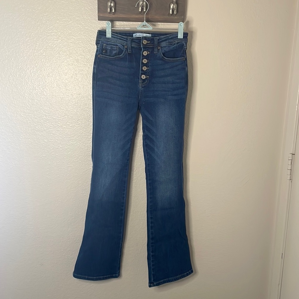 Button fly high rise slim boot